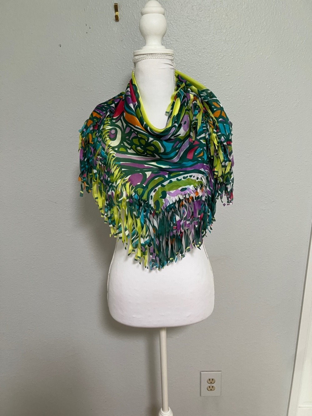 Colorful Fringe Shawl - Multi Green & Teal - Picture 2 of 2